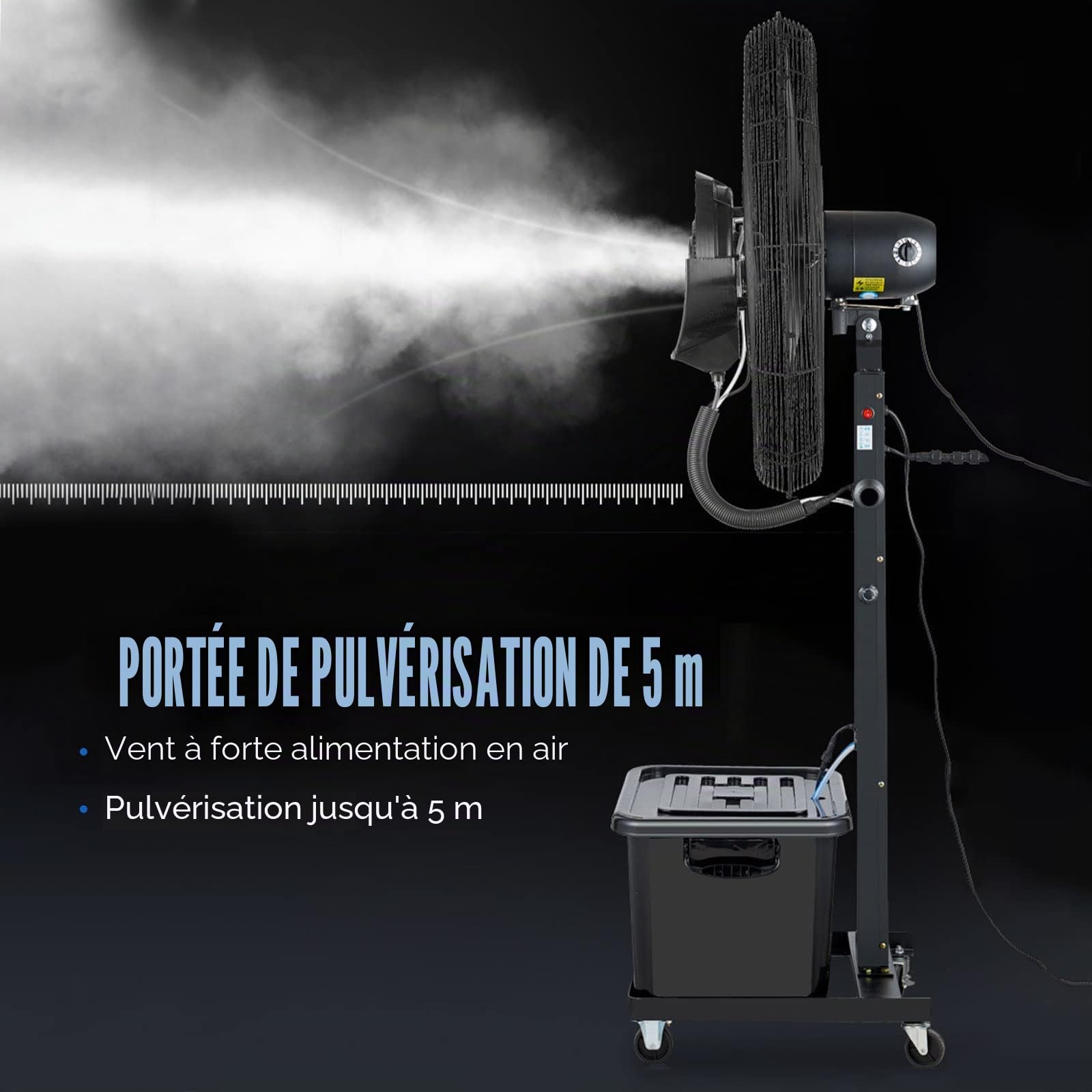 Ventilateur brumisateur commercial, réservoir extra-large 42L, oscillation 90°, ventilateur haute performance pour chantiers et usage intensif