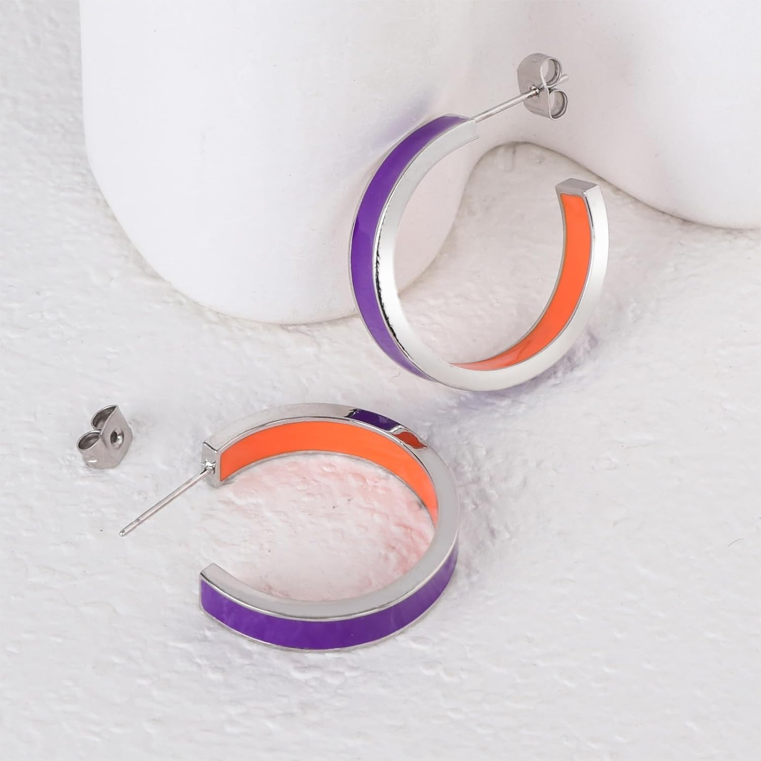 Chunky Gold Earrings for Women C Shaped Round Hoop Earrings 18K Gold Plated Stainless Steel Enamel Earrings Jewelry Gift - Image 5