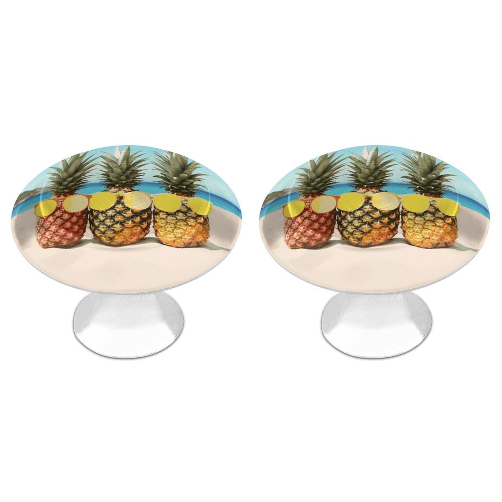MUSM Seaside Beach Yellow Geometric Pineapple Cabinet Knobs Aluminum Alloy Drawer Handles Kitchen Drawer Pulls Round Door Knob with Screw Simple Cabinet Hardware for Dresser Furniture Bathroom 2Pack