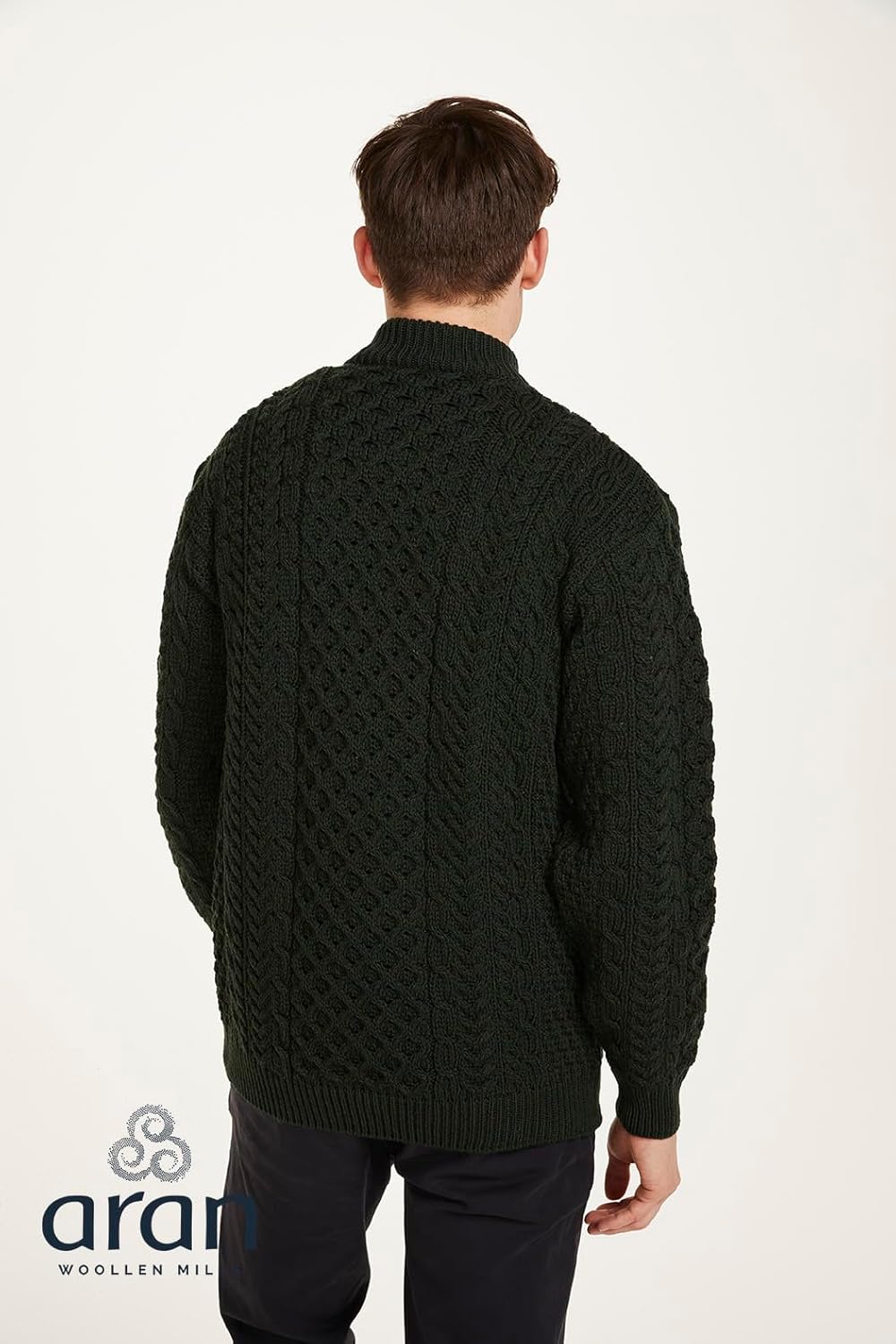 Aran Sweater in Merino Wool with Half Zip by Aran Woollen Mills - Image 6