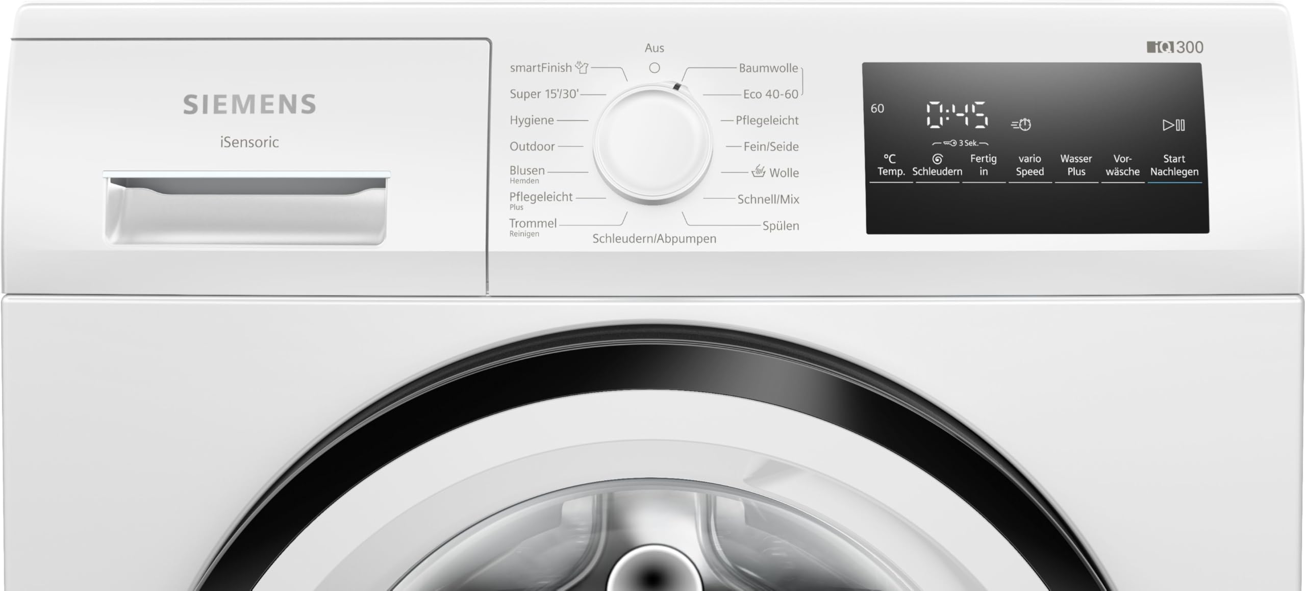 Siemens WM14N225 Waschmaschine iQ300, Frontlader mit 8kg Fassungsvermögen, 1400 UpM, speedPack L, smartFinish, Outdoor-Programm, LED-Display, Weiß, 60cm