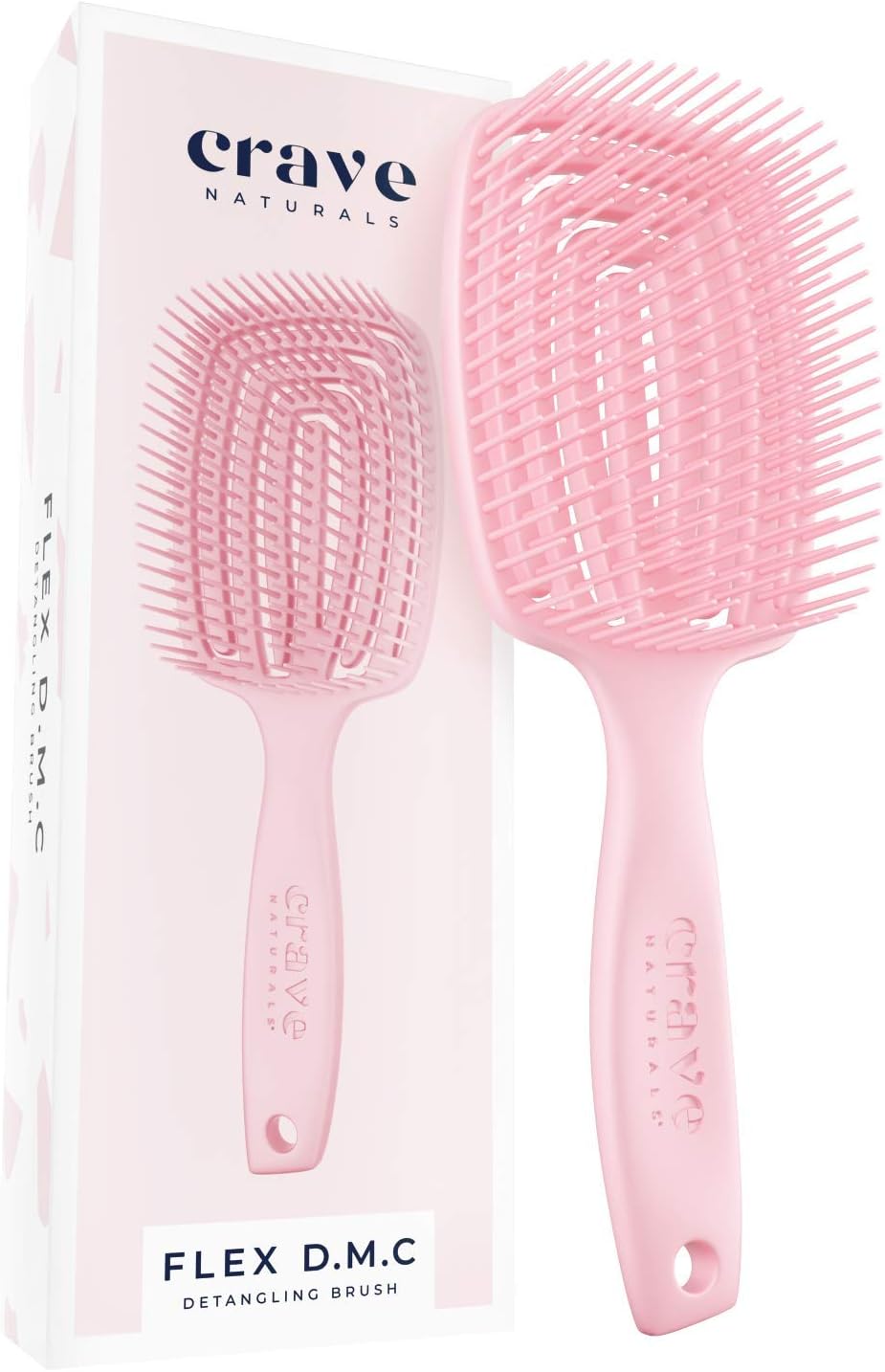 Photo 1 of (READ FULL POST) Crave Naturals FLEX DMC Detangling Brush for Thick & Curly Hair - Crave Naturals Glide Thru Detangling Brush - Crave Brush - Flexible Detangler Hairbrush Square Paddle - PINK