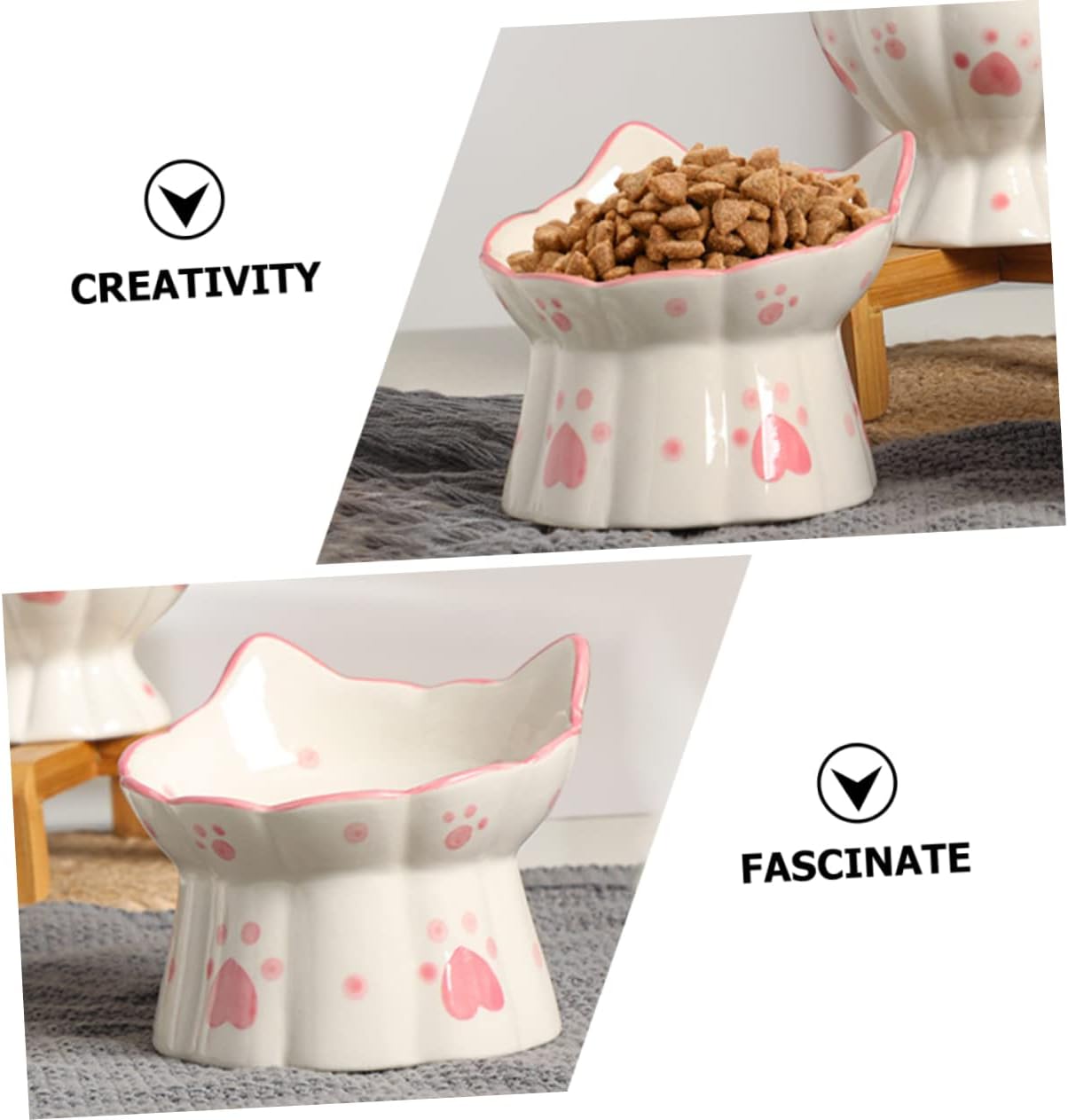 2pcs Ceramic Neck Bowl Elevated Cat Food Feeder Pet Supplies for Indoor Cats