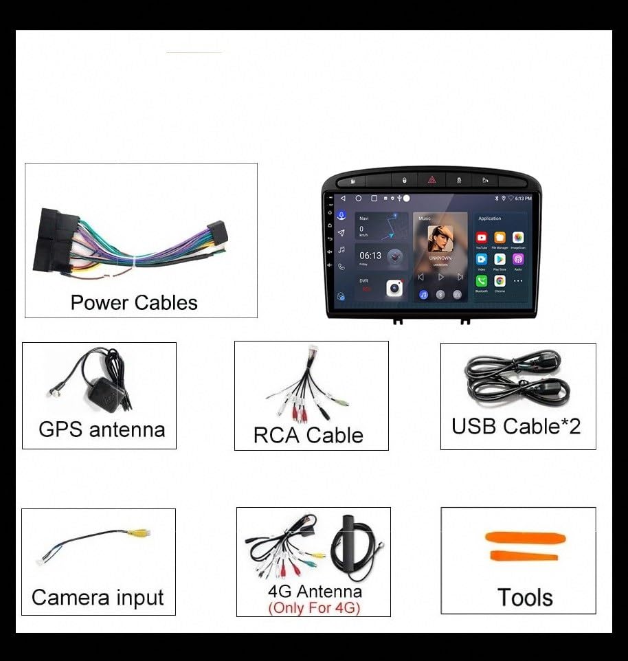 Navegación GPS y rutas familiares con la pantalla para Peugeot 408 con música Bluetooth 5