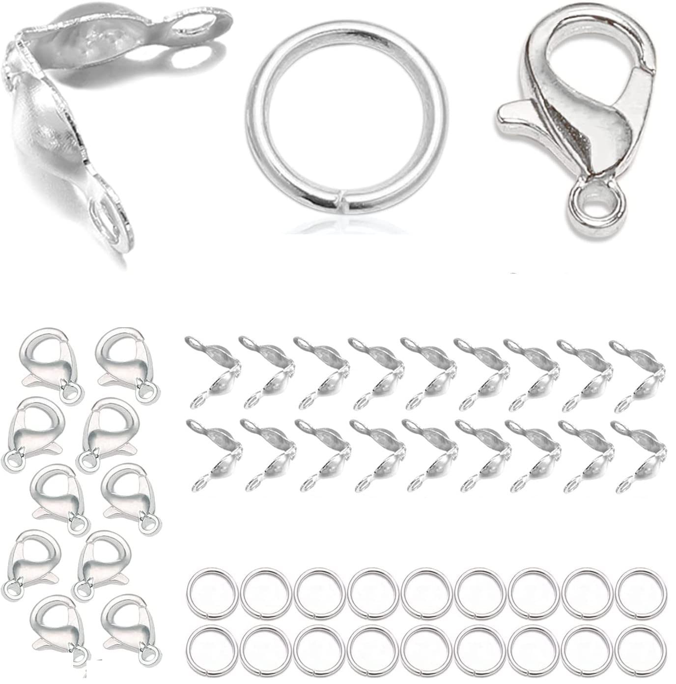 Dhruv Crafts Jewelry Making kit, Material, Accessories, Includes 30 Pieces Bead Tips Knot Covers 120 Pieces Open Jump Ring Connectors and 20 Pieces Lobster Claw Clasps (Silver) |170 Pieces Set| (B0BLLTYXPB) Amazon Price History, Amazon Price Tracker