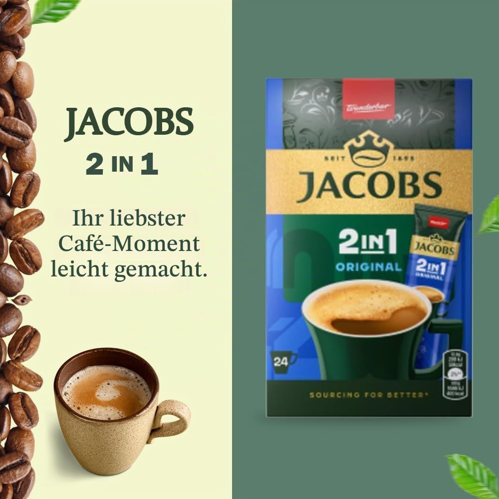 JACOBS 2in1, instant coffee powder, 24 sticks/sachets, 297.6g