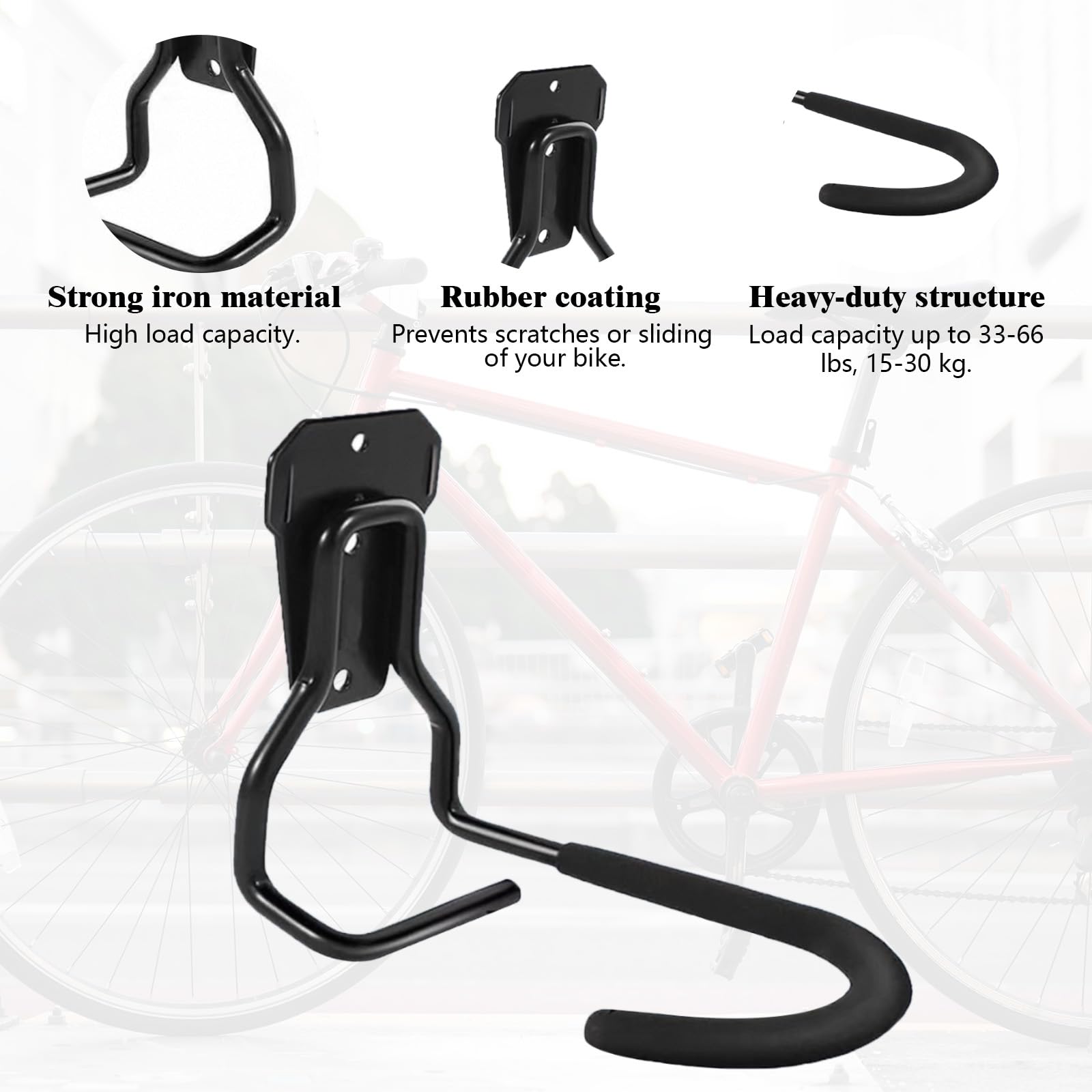 2 Pcs Soporte Bicicletas Pared, Colgador Bicicleta Pared, Ganchos Colgar Bicicletas con Capa Goma, Portabicicletas Almacenamiento Vertical Casa Tienda Garaje para Ahorro Espacio Hogar