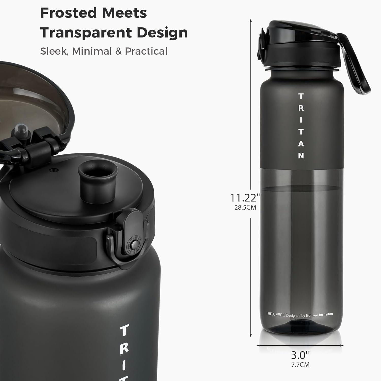 32oz Water Bottle with Chug Lid, Frosted & Clear Tritan BPA-Free, Leakproof, Wide Mouth, Portable Sports Water Bottle for Gym, Office, Travel, Outdoor (Black) - Image 2