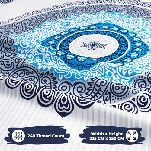 Image of Story@Home Rajasthani Heritage Jaipuri Sanganeri Handblock Print Double Bedsheet 250x225 cm & Pillow Covers | Cotton Feel 240 TC Soft Fabric | Blue White Ethnic Motif | Breathable & Wrinkle Resistant