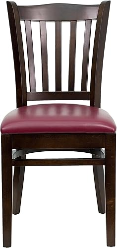 Miniatura 8 de Flash Furniture HERCULES Series - Silla de restaurante de madera de nogal, con respaldo de listones verticales, asiento de vinilo color burdeos