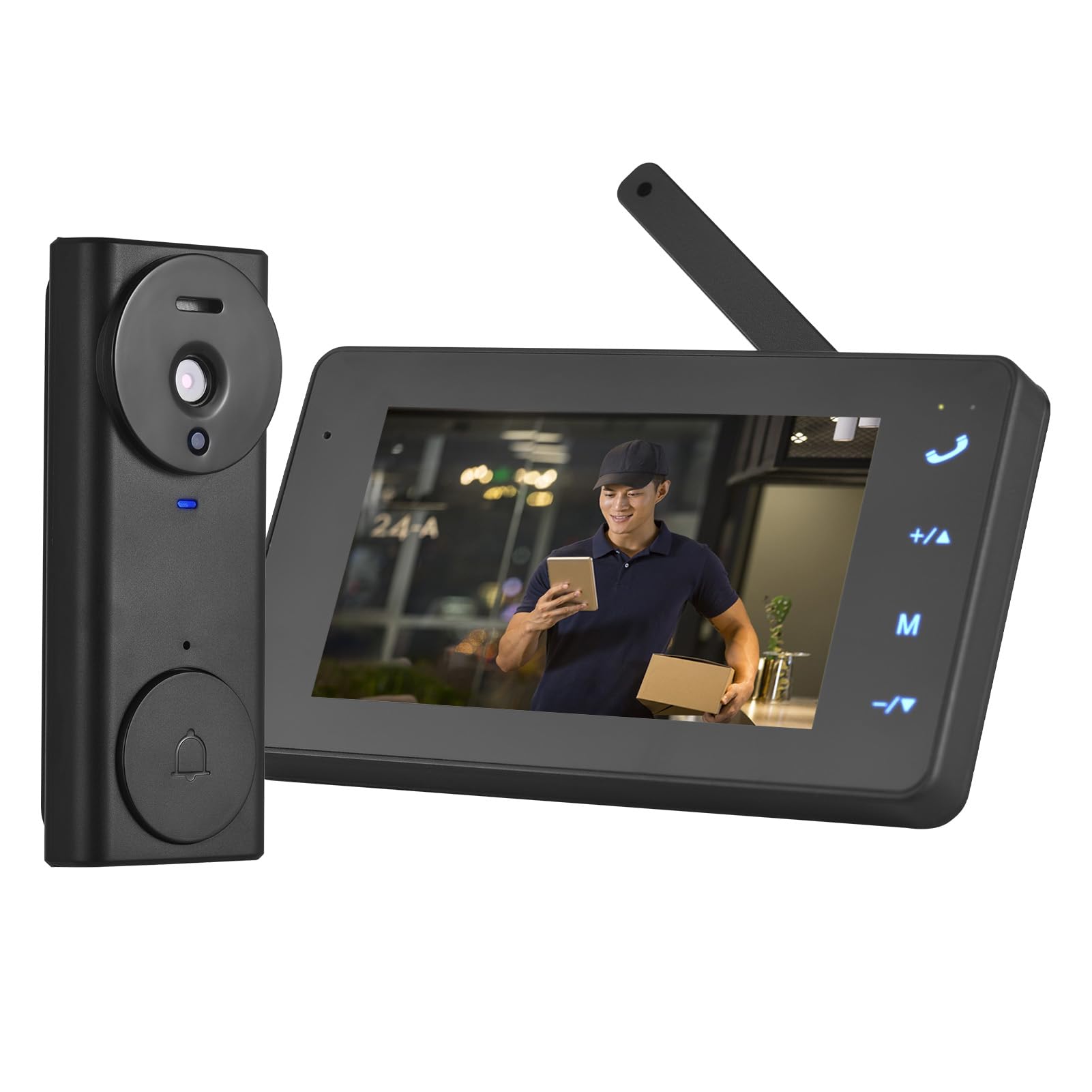 Cámara de timbre de vídeo inalámbrica 2.4G con pantalla de monitor, pantalla 4.3 IPS, videoportero, kit de cámara, visión nocturna de 170 grados, micrófono HiFi, intercomunicador de 2 vías