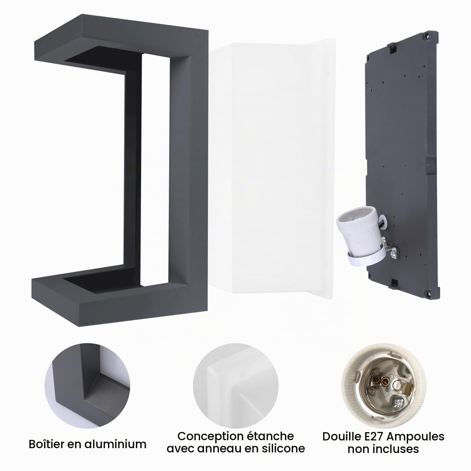 Klighten 2 pcs E27 Applique murale extérieure, IP65 Anthracite sans ampoule