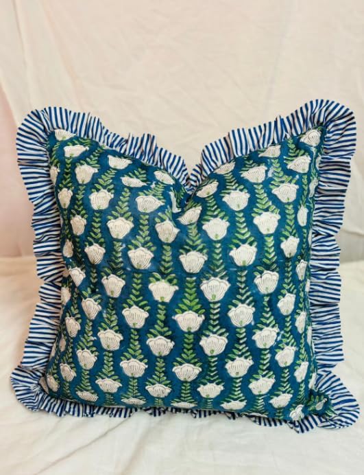 Pink Ruffle Throw Pillow Covers for Couch, 20x20/16x16 Inch Cotton Stripe Ruffle Couch Pillows for Living Room, Hidden 16 Inch Zipper Boho Pillow Case or Cute Outdoor Pillows (Color-7, 20x20)