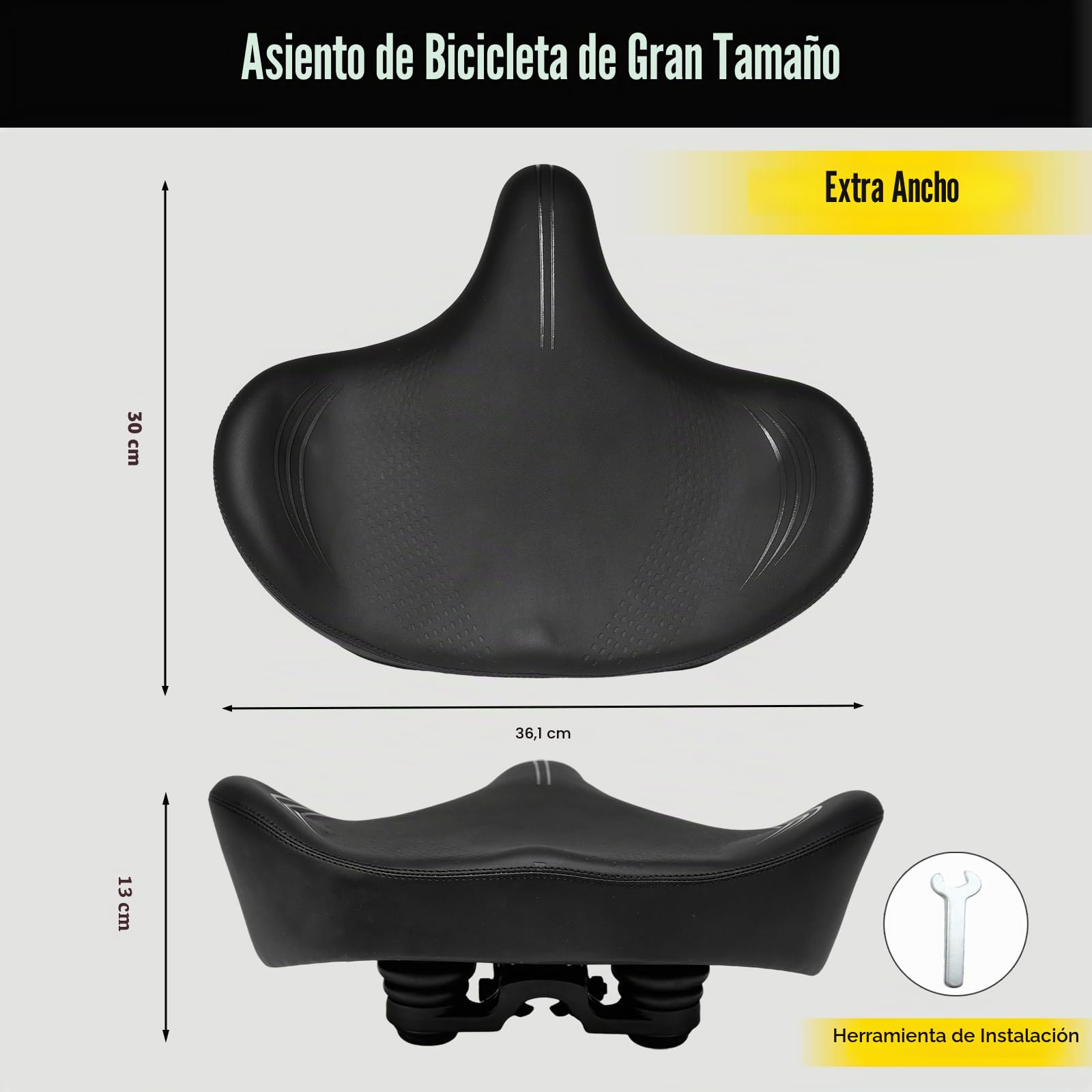 Asiento de bicicleta grande y ancho – Reemplazo de sillín de bicicleta, comodidad para Peloton, bicicleta eléctrica estacionaria de ejercicio, bicicletas de carretera de montaña para hombres y