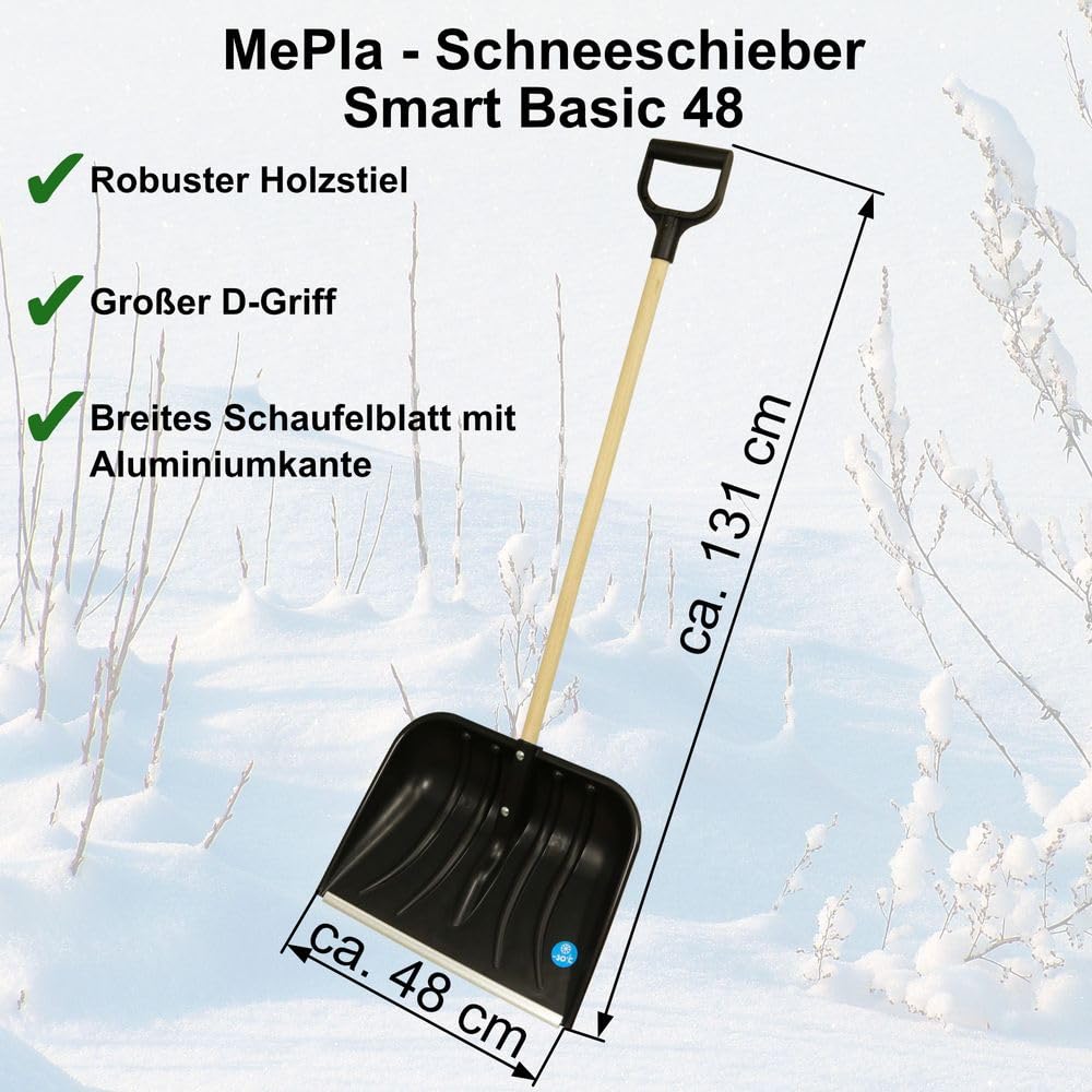 MePla Pala da neve Smart 48 con manico in legno robusto e bordo in alluminio robusto – La pala è perfetta per l'inverno – Acquisto veloce ed economico