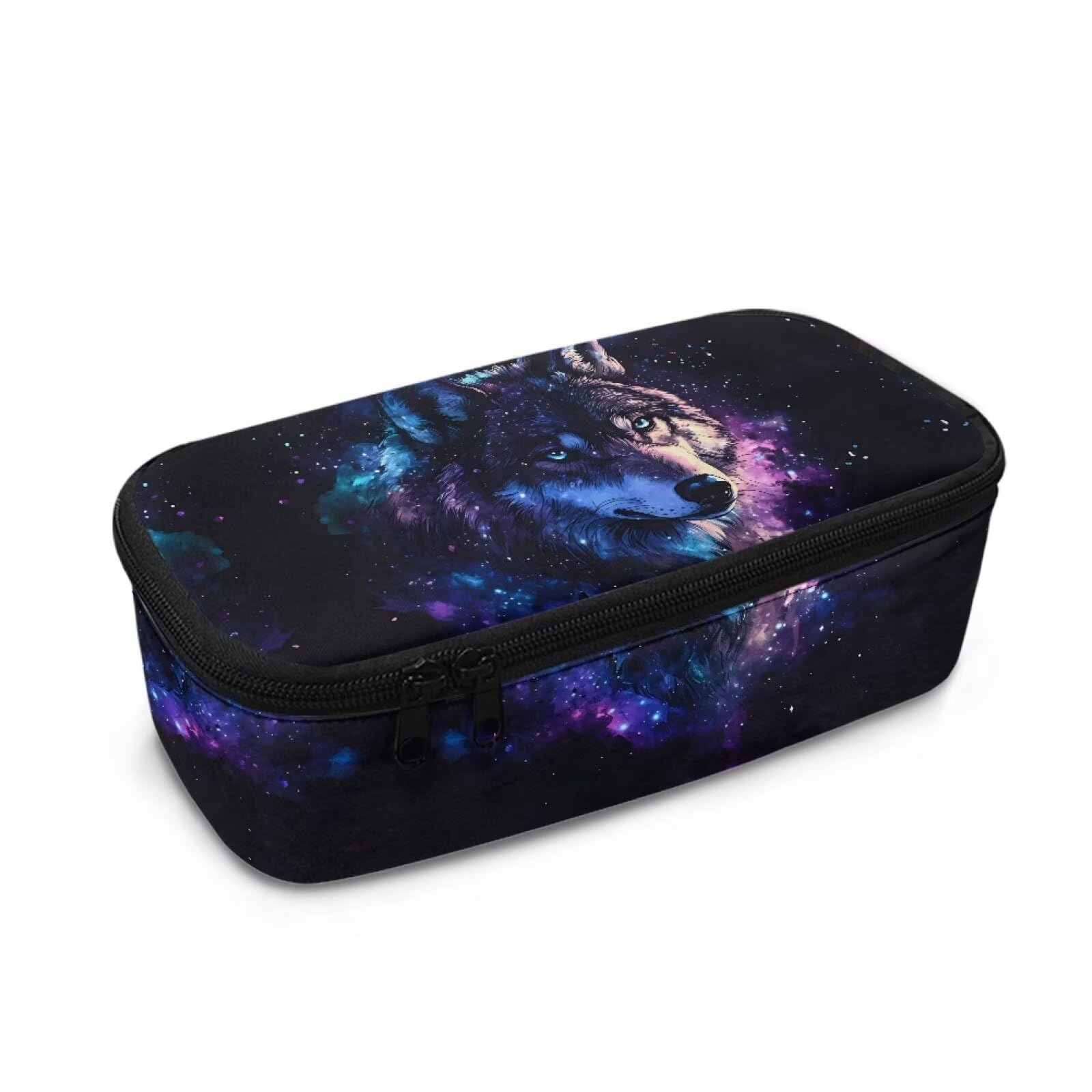 TOADDMOS Galaxy Space Wolf Pencil Case Large Capacity Exam Pen Pencil Pouch Desk Organizer Travel Luggage Make up Cosmetic Bag
