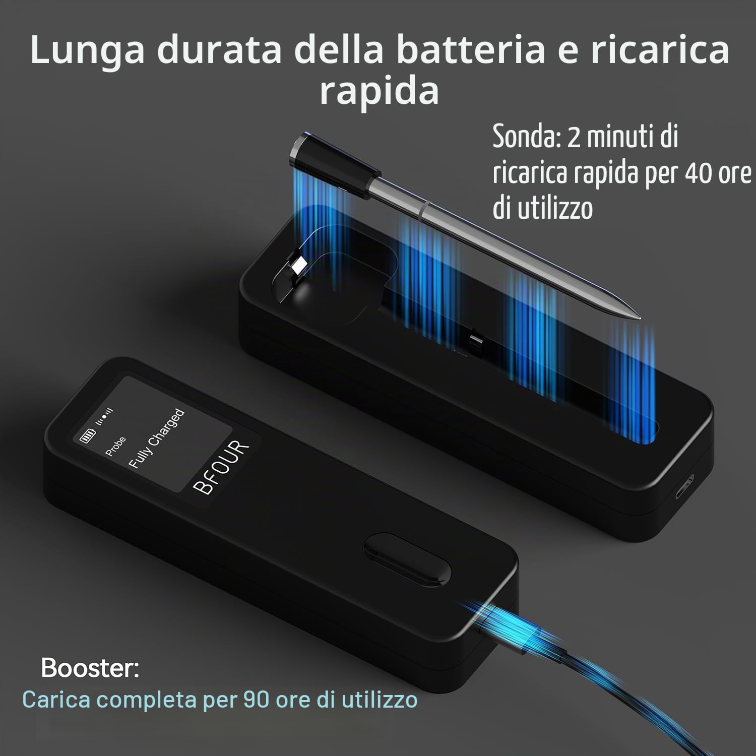BFOUR BF-30 Pro, termometro per carne senza fili, display LCD Bluetooth, connessione app, 100% impermeabile, per barbecue, forno, affumicatura, arrosto ad aria