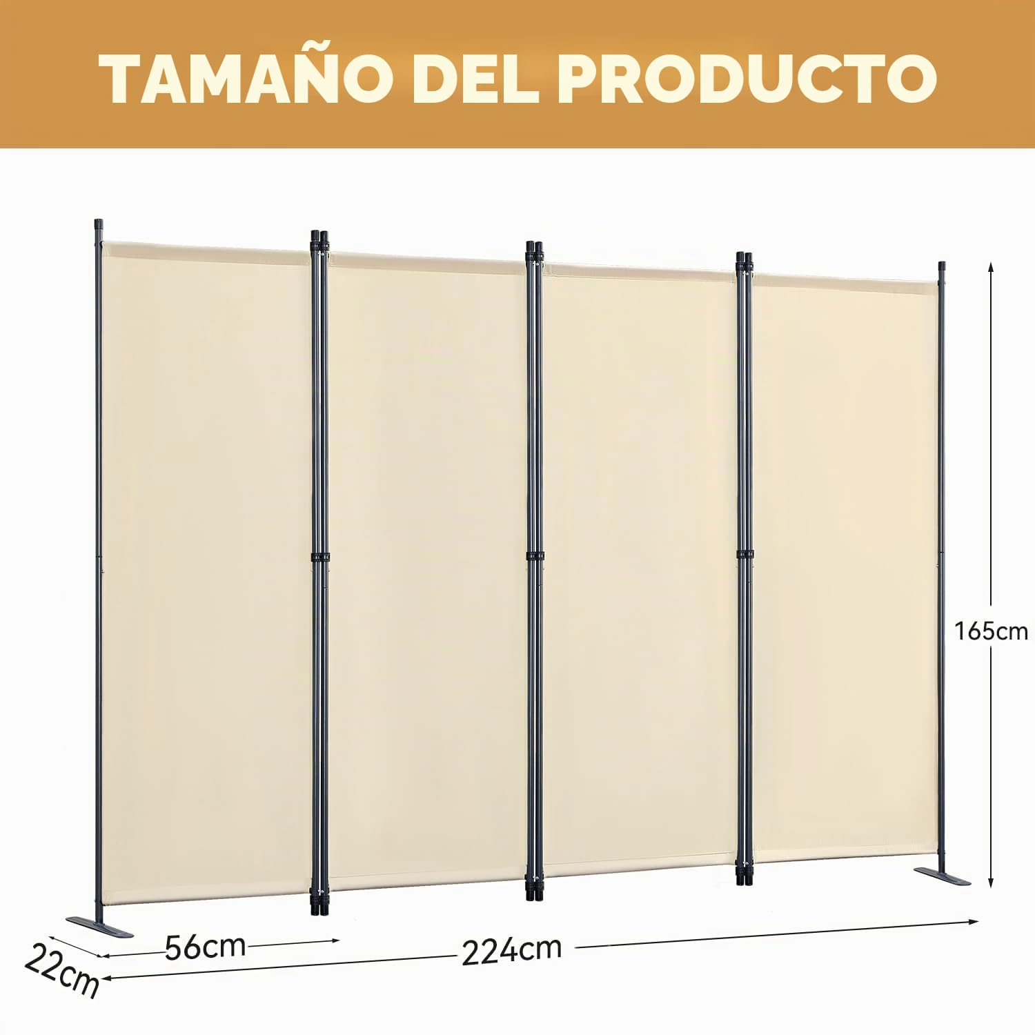 Biombo Separador de 4 Paneles, Decoración Elegante, Separador de Ambientes Plegable, Divisor de Habitaciones, 224X162 cm Beige