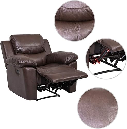Miniatura 3 de JUNTOSO Juego de sofá reclinable de 3 piezas sillón reclinable de cuero adherido sofá reclinable para sala de estar color chocolate