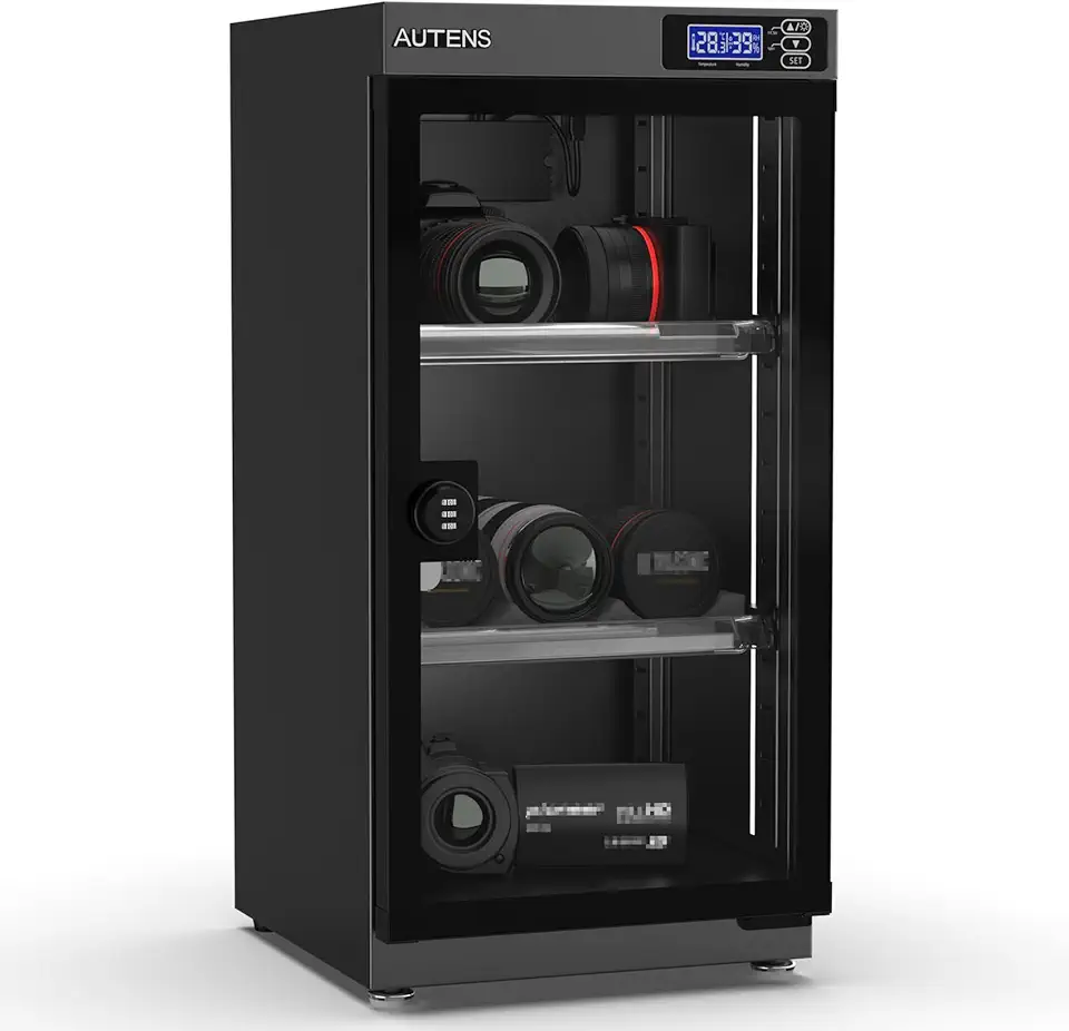 AUTENS Caixa de armário seco desumidificadora com trava de combinação, controle digital silencioso e economia de energia, para lente de câmera, equipamentos eletrônicos, armazenamento de colecionáveis