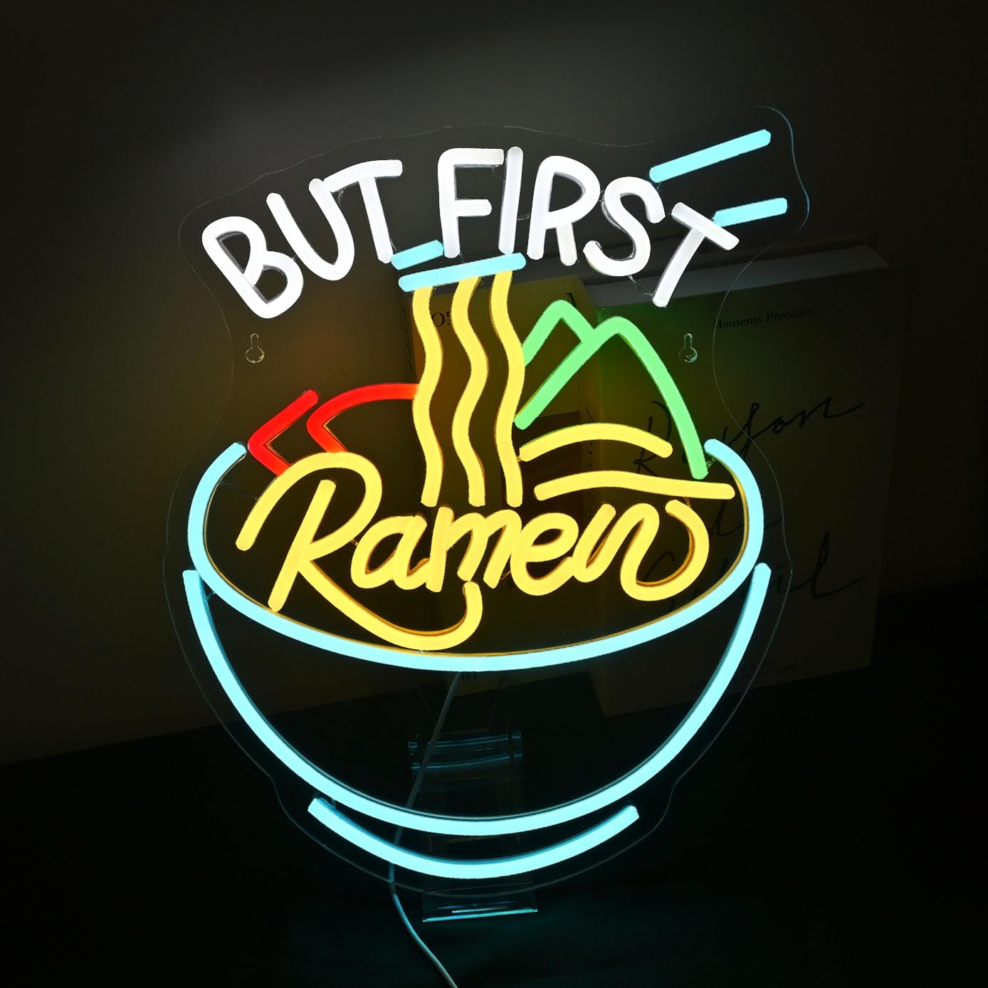 SIGNSHIP Ramen Schüssel Neon Schild But First Ramen LED Schild Nudel Neonschild Küchenwanddekoration Willkommensschild für Restaurant Geschenk für Liebhaber