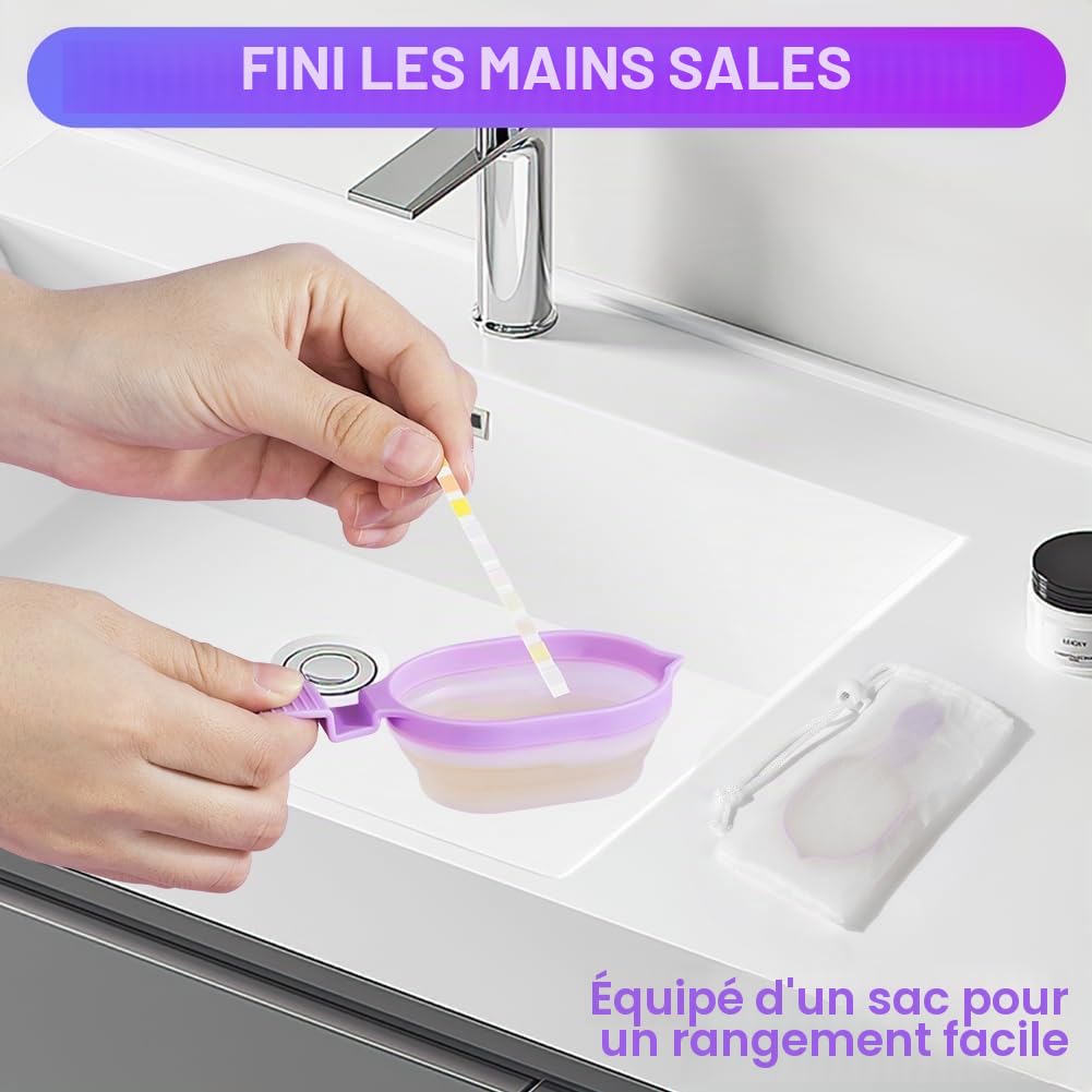 Gobelets à Urine Pliables, 2 Pièces Réutilisables Tasse en Urinoir Femme Portable Outils de prélèvement d'urine pour la Collecte d’Urine Féminine pour Enceintes Domicile Hôpital (Violet)