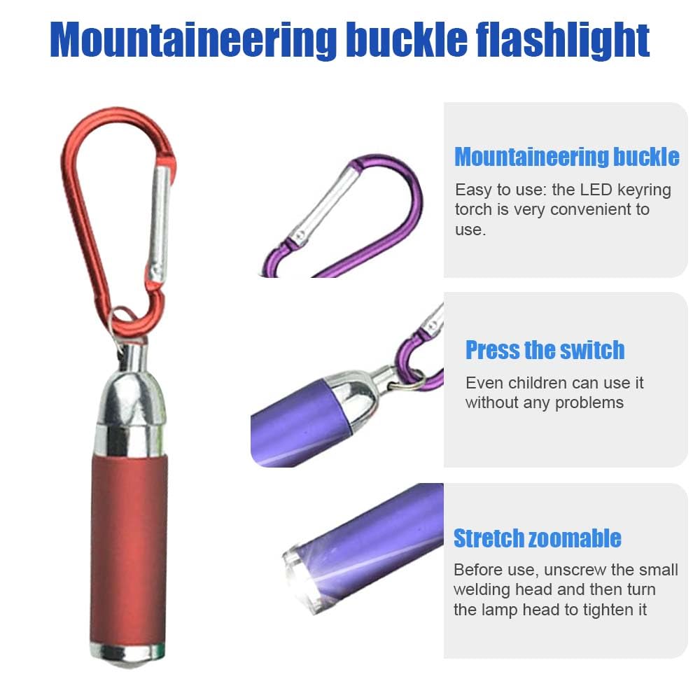 12 Mini Torce LED Portachiavi Per Bambini - Colorate (rosso, Viola, Verde, Blu, Nero, Argento) Con Batterie Incluse, Perfette Per Campeggio E Emergenze