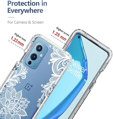 Miniatura 2 de Funda para OnePlus 9 5G LE2110 con protector de pantalla de vidrio templado, bonito patrón floral transparente, funda protectora de cuerpo completo