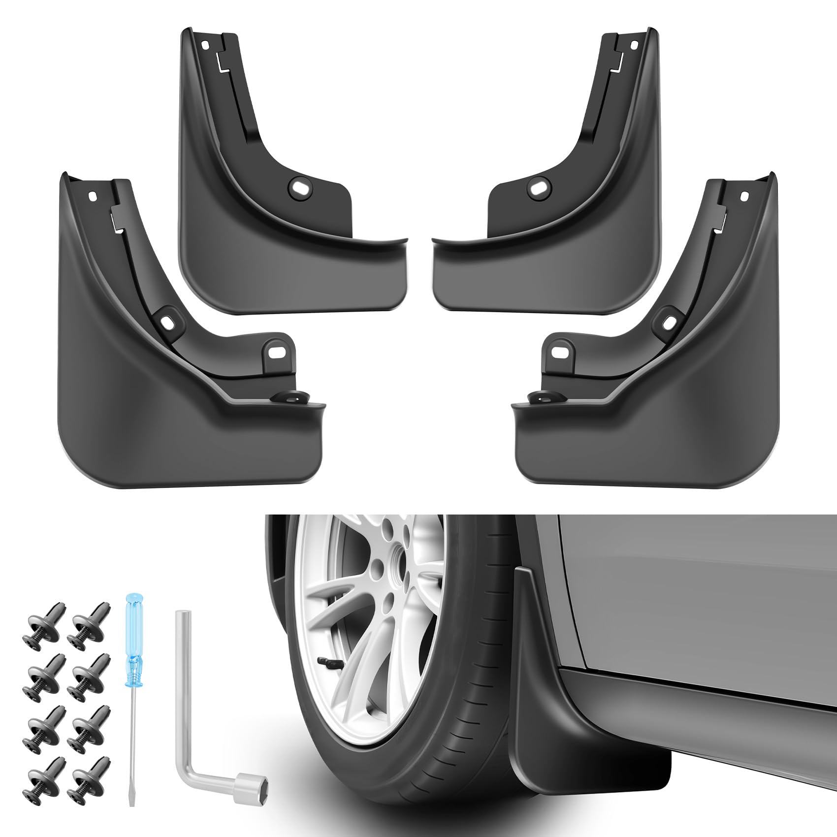 Photo 1 of 2021-2024 Tesla Model Y Accessories Mud Flaps, All Weather Car Protection [Protect Paint] No Drilling Required, Tire Protector Tesla Mud Flap for Tesla Model Y 2021-2024