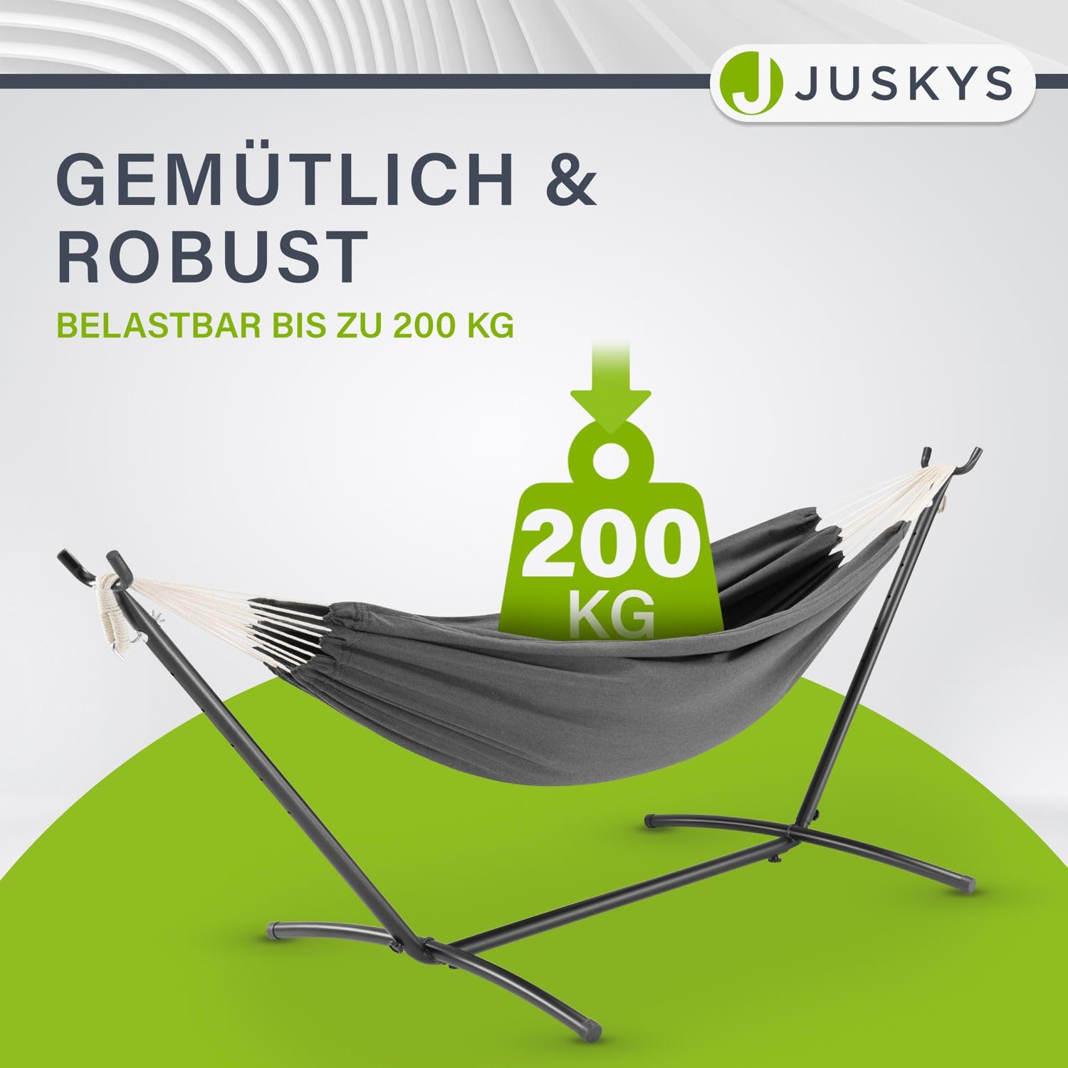 Juskys Paya hamak ze stelażem, podwójny hamak dla 2 osób, obciążenie do 200 kg, do użytku wewnątrz i na zewnątrz, podwójna leżanka wisząca, antracyt