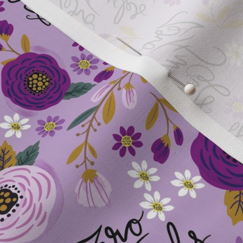 Spoonflower Fabric - Small Purple Flowers Floral Roses Lettering Pretty Feminine Profanity Printed on Petal Signature Cotton Fabric by The Yard - Sewing Quilting Apparel Crafts Decor