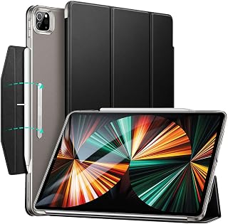 ESR for iPad Pro 12.9 Case 2021, Trifold Case, Translucent Stand Case with Clasp, Auto Sleep and Wake, Pencil 2 Wireless Charging, Ascend Series, Black