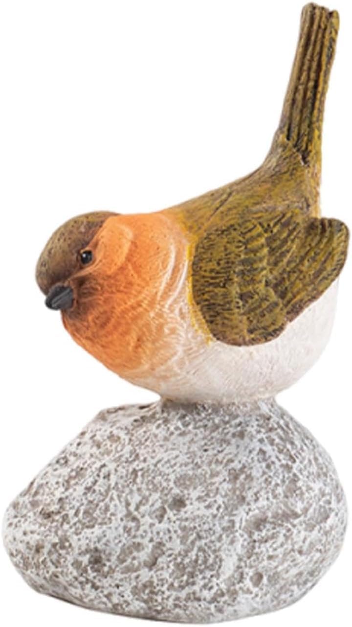 Mcuhm Robins on Stones - Resin Bird Statue Garden Decor, Handcrafted Robin on Rock Figurine for Outdoor & Indoor, for Bird Lovers, Patio, Windowsill Ornament (Heads down)