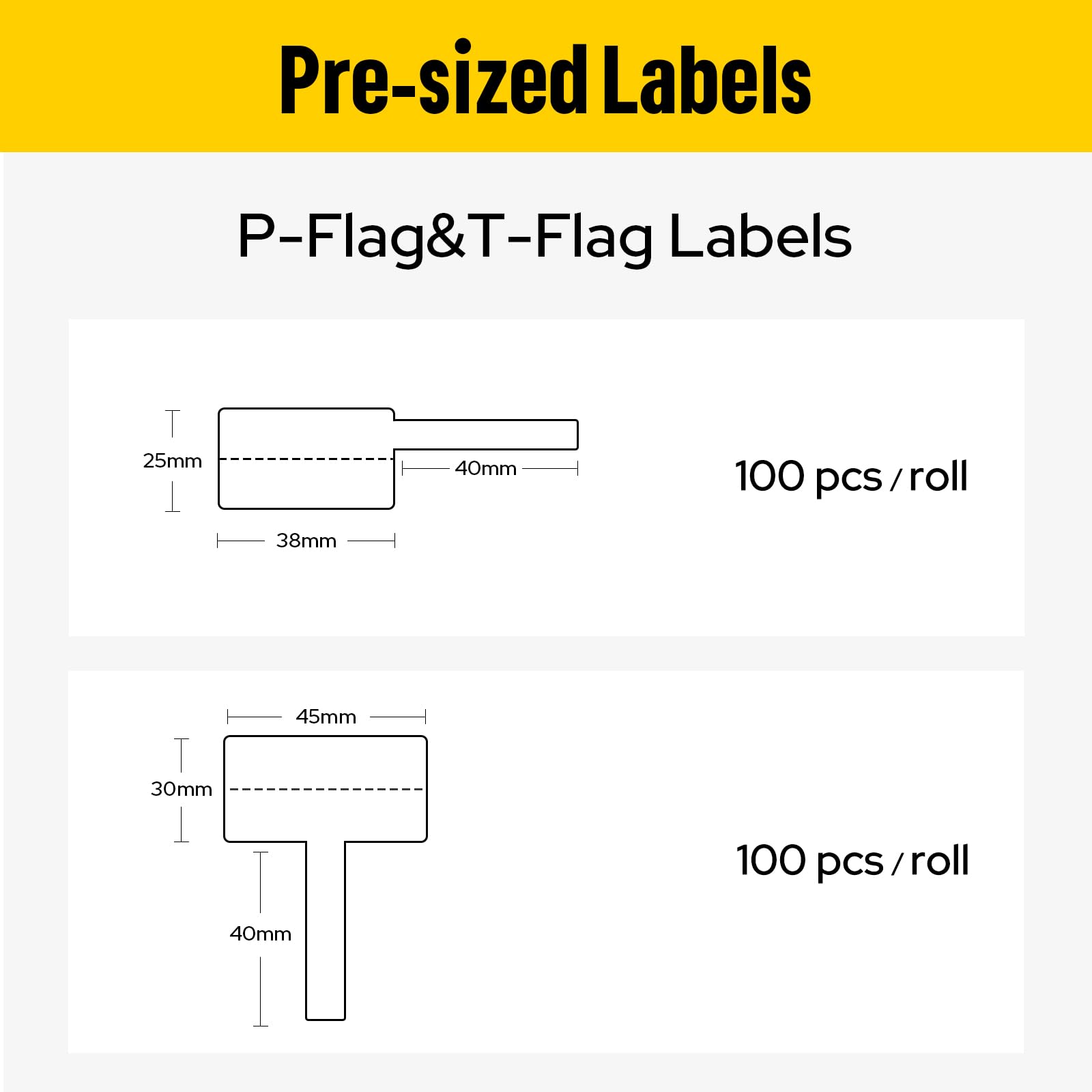 MakeID EP53 Flaggen-Etiketten, P-Flagge, vordimensioniertes Etikettenband mit Farbbandkassette für Innen- und Außenbereich, DatoCom-Etikettierung – für EP53 tragbare industrielle Etikettenhersteller