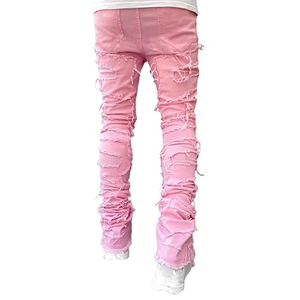 Buy Stacked Jeans Men Skinny Ripped Jeans Slim Fit Patchwork Denim