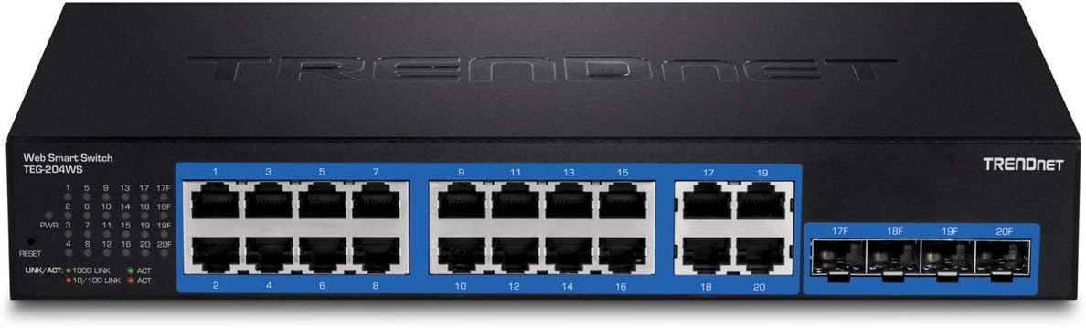 TRENDnet 20-Port Gigabit Web Smart Switch, 16 x Gigabit Ports, 4 x shared Gigabit Ports (RJ-45/SFP), VLAN, QoS, LACP, IPv6 Support, 40 Gbps Switching Capacity,TEG-204WS,Black (Renewed)