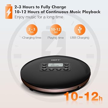CD Player Portable 5.1 Bluetooth CD PlayerTouch Button and LCD Display Rechargeable Disc Player with AUX Cable and Shockproof Design for Car