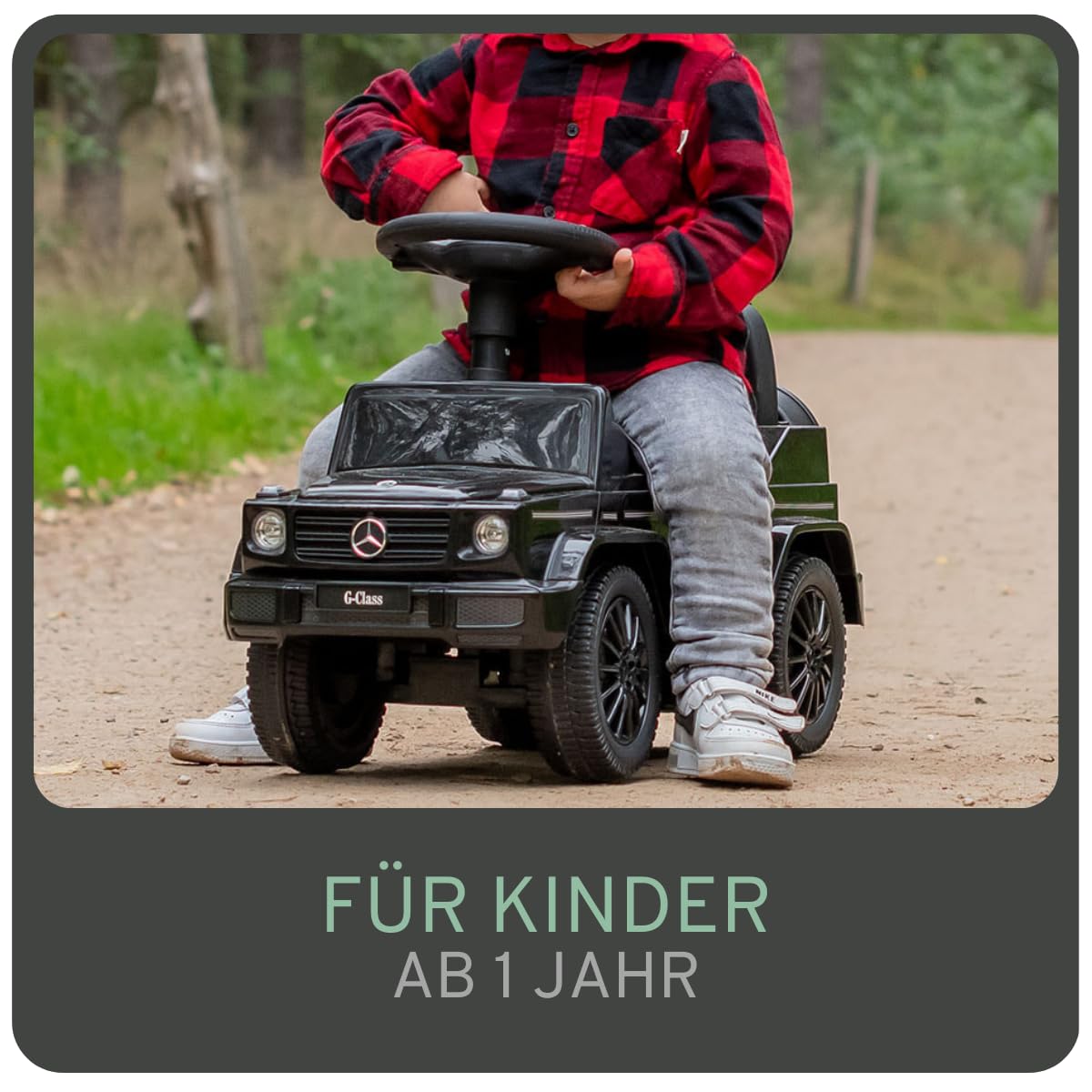 Bandits & Angels Rutschauto Laufwagen Mercedes Benz G350D Schwarz ab 1 Jahr für Jungen und Mädchen – Fördert die Motorik – Laufwagen 24 cm – Laufwagen in Schwarz