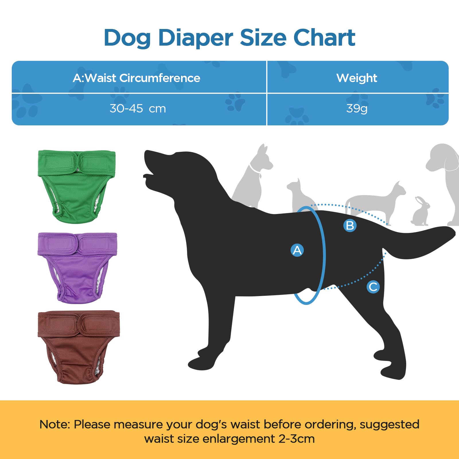 AiQInu 3 Pezzi Pannolini Cane Femmina, Ultra Assorbenti Mutande per Cani Femmina e Maschio, Riutilizzabili Pannolini per Cani (30-40 cm)