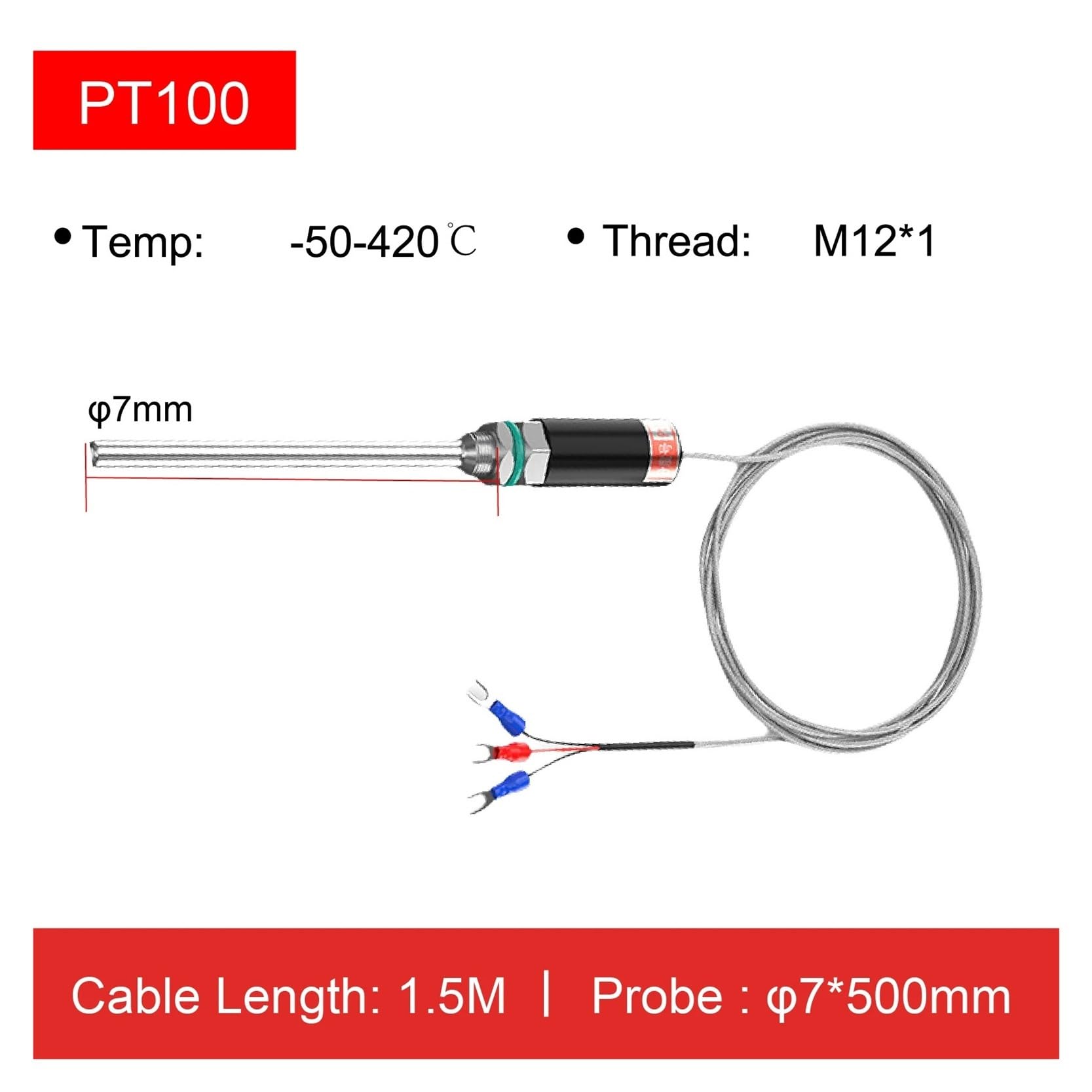 Sensor de temperatura impermeable de acero inoxidable Sensor de temperatura de superficie de termopar(PT100 500MM)