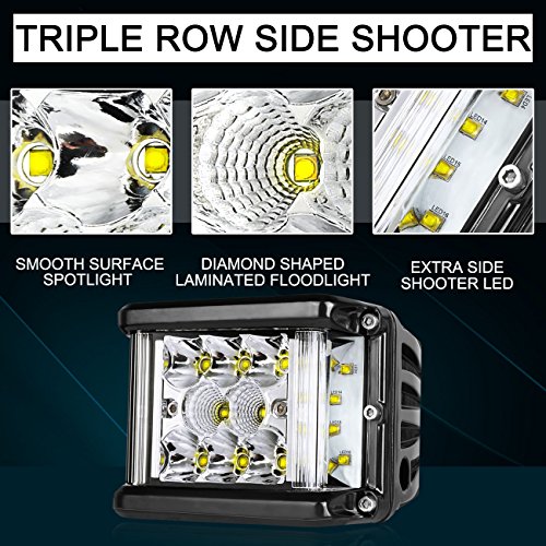 Side Shooter Led Lights Auto Power Plus 2Pcs 4 Inch 90W Cube Side Shot Pods Off Road Light Pods Dual Row Work Light Bar Ip 68 Waterproof Driving Fog Lights #TOP2