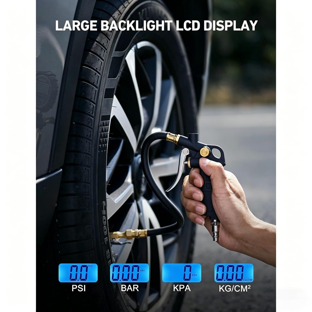 2 Sets Digitale Reifendruckmesser mit Aufpumpfunktion, 250 PSI, Schnellanschluss für Pkw, SUVs, Wohnmobile