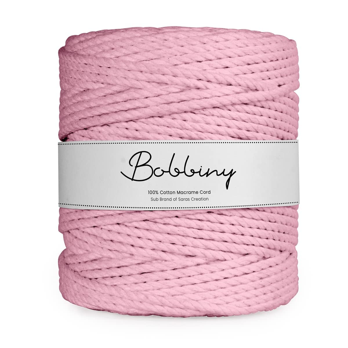 Bobbiny | 3 Ply Twisted Macrame Cotton Cord Dori (Roll Packaging) Thread for Macrame DIY and Other Projects | Baby Pink | 4mm,10 Meter