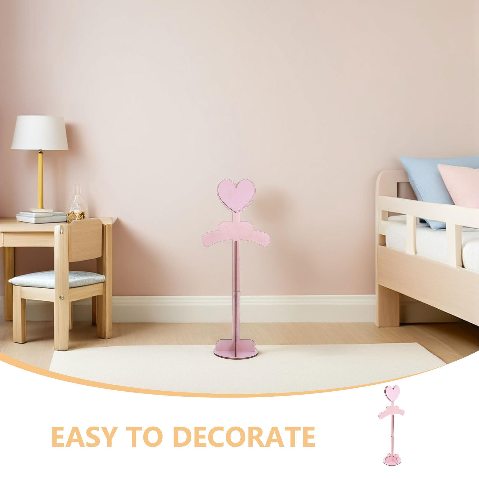 BESTYASH Juego de 2 Perchas Infantiles de Madera Rosa Forma de Corazón, Portátiles y Resistentes, Ideales para Exhibir Camisetas de Ñiño en Nursery o Tiendas