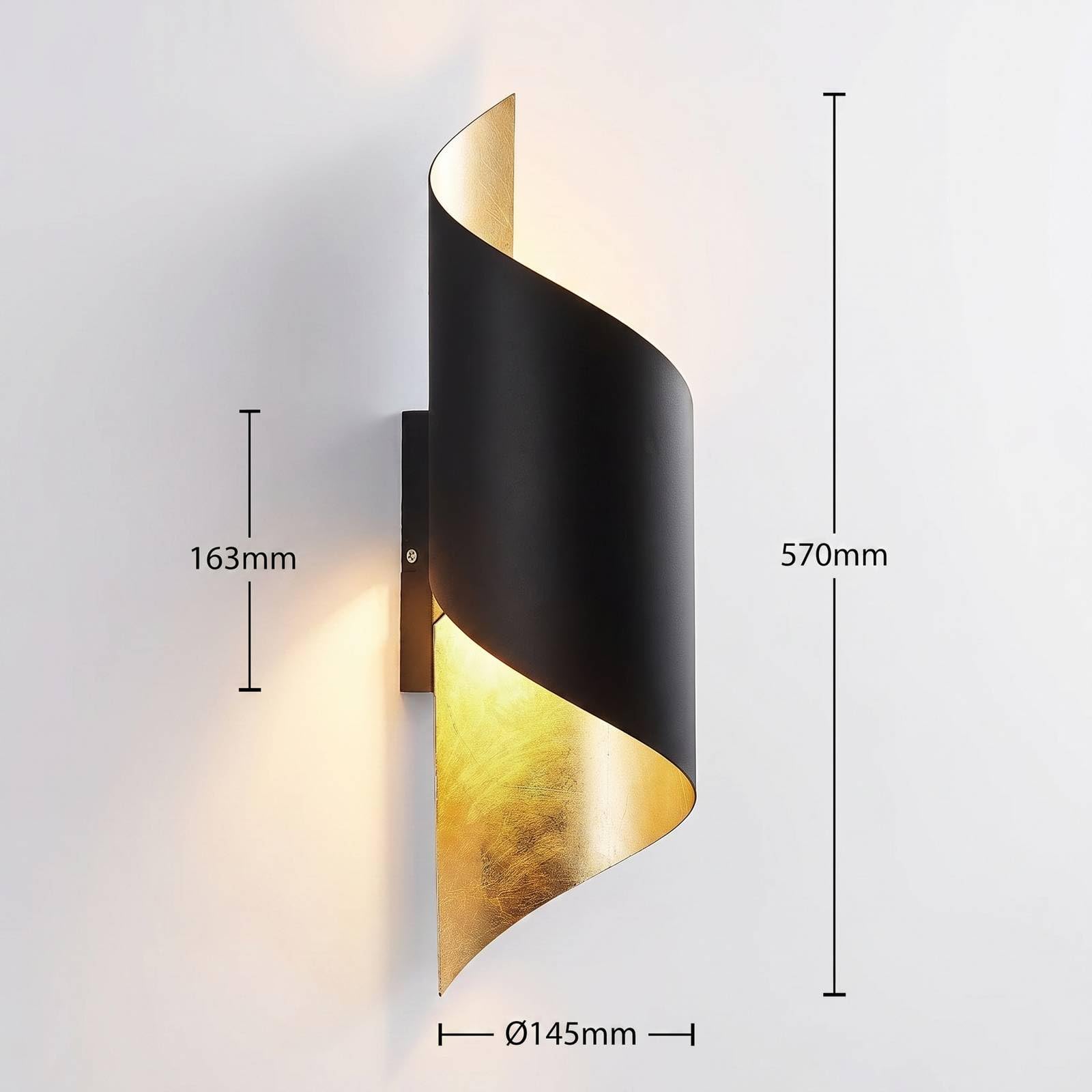 Lindby Wandlampe schwarz gold, Uplight und Downlight Effekt Wandleuchte innen IP20 Wandspot 1x E27 ohne Leuchtmittel Wandbeleuchtung Wohnzimmer Esszimmer