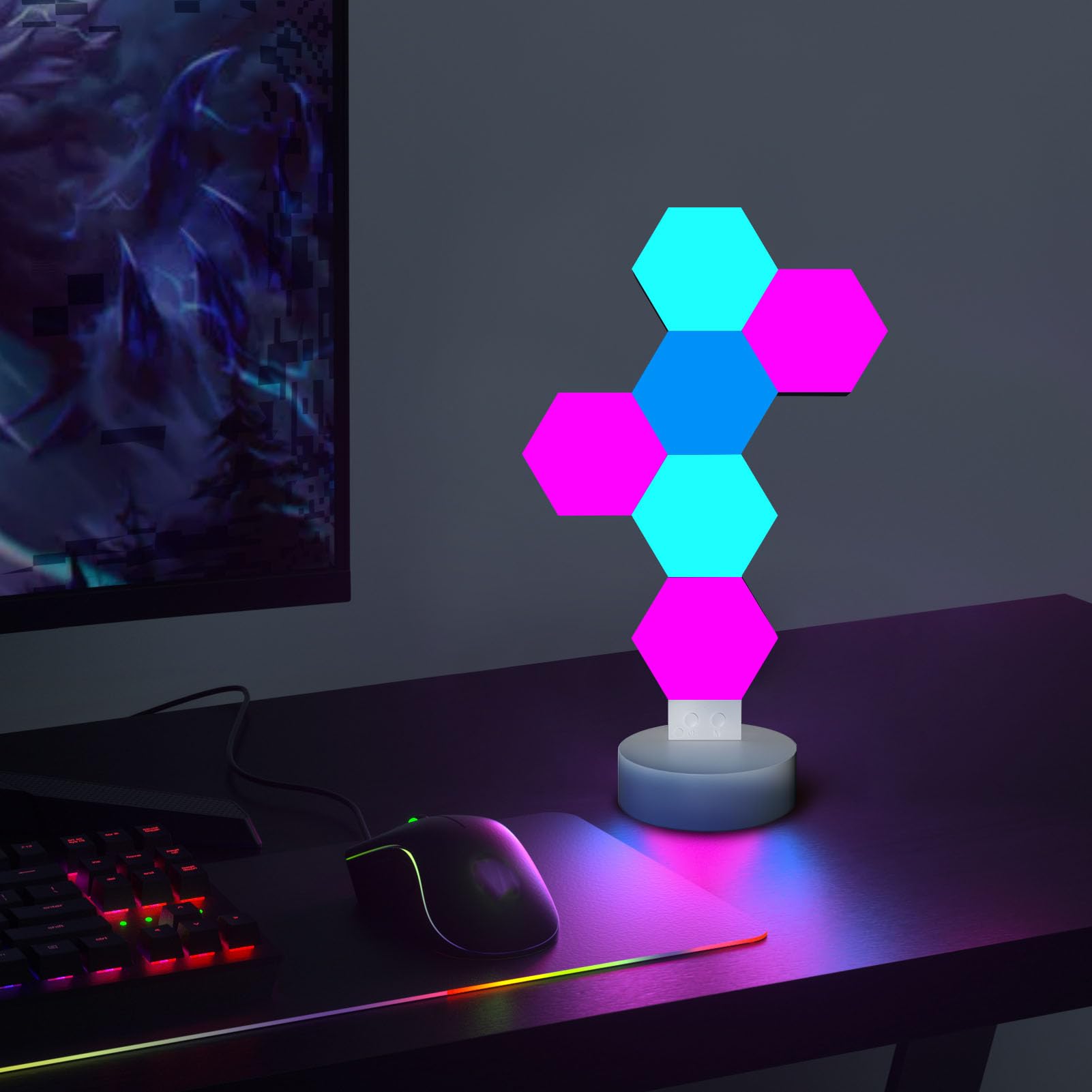 Garosa 6 Pièces LED Hexagone Lumières Panneau Lumineux Applique Murale RGB Musique Sync Bricolage Lumière de Jeu Assistants Intelligents Télécommande Décoration de Maison Intelligente