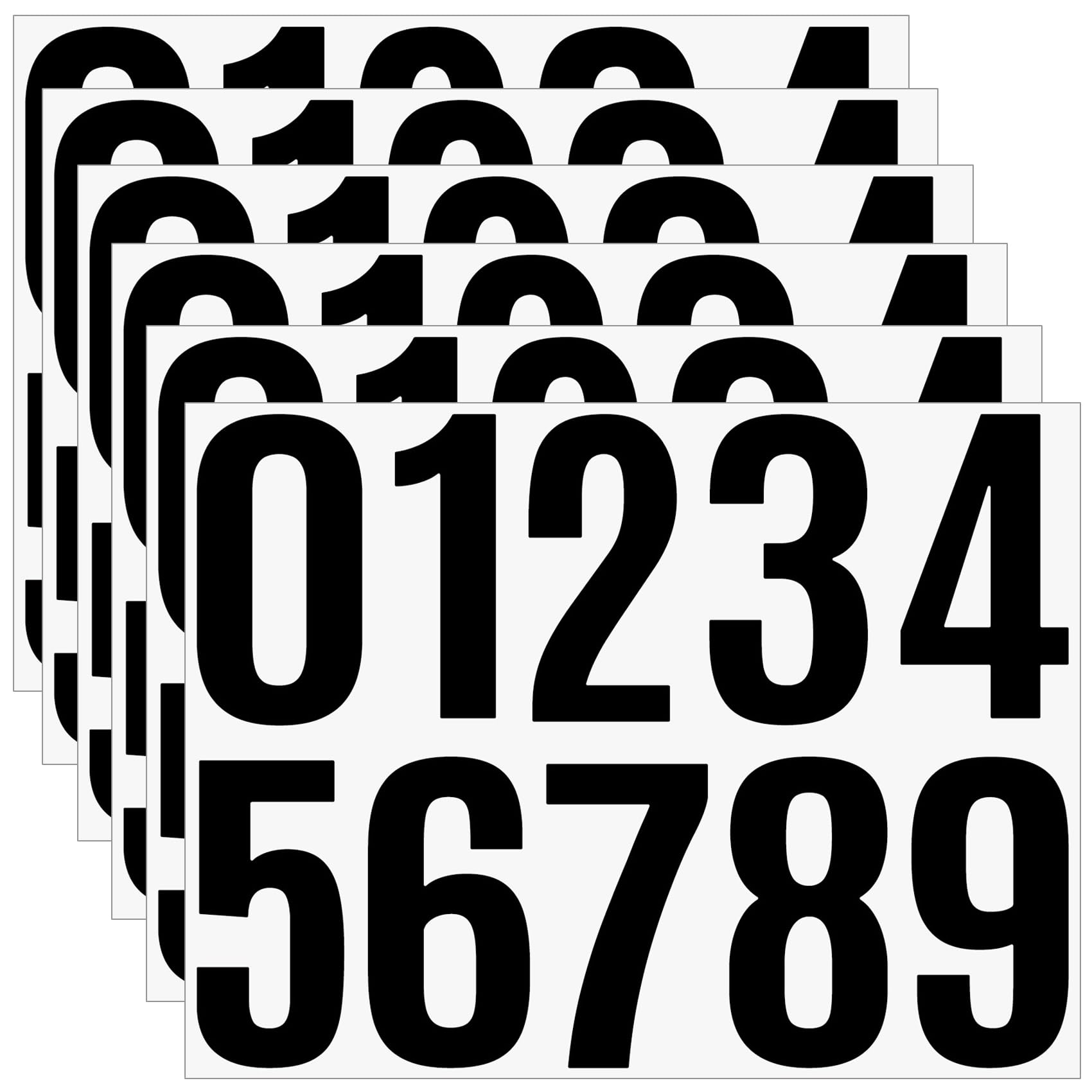 4 Inch Large Vinyl Number Stickers, 6 Sheets Mailbox Numbers, Self-Adhesive Address Numbers 1-10 for House, Door, Trash Cans, Cars, Signs, Party Decor (Black)