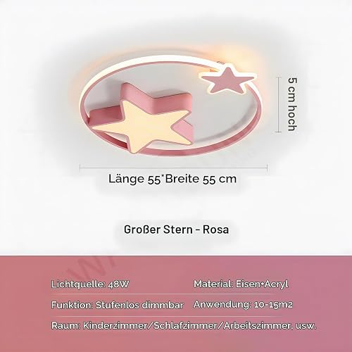 Plafonnier LED Rose | Lampe Pour Enfants Ronde Moderne | Star Starry Sky Enfants Lumière | Ø55cm 48W | Dimmable Avec Télécommande 2700K-6500K | Chambre D'Enfants Garçons Filles Plafonnier Chambre - 4