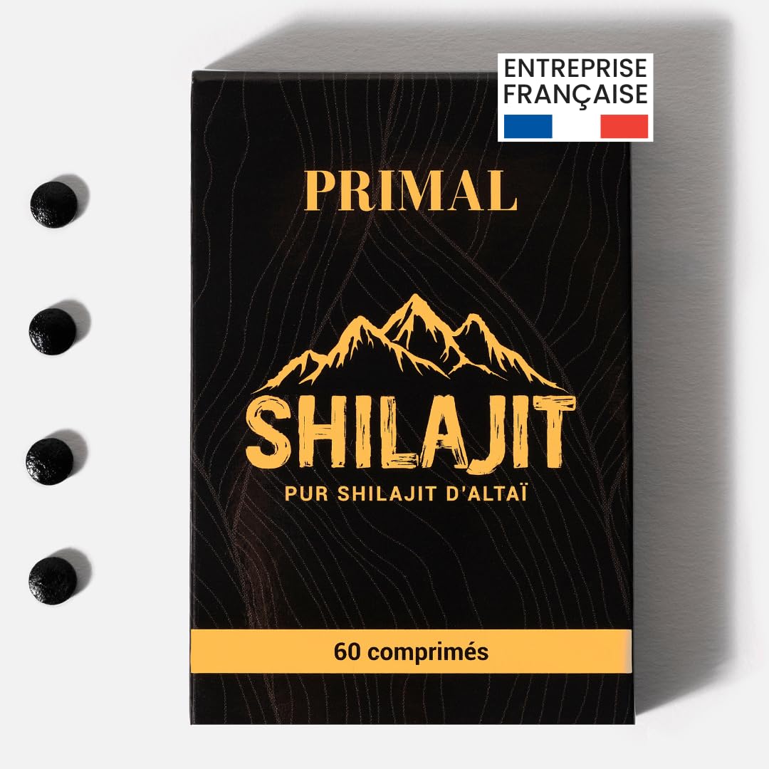 Shilajit Primal 100% Pur de l’Altaï en comprimés, 79% d’Acide Fulvique, 85+ Minéraux Naturels, Énergie, Vitalité & Équilibre Général, Complément Alimentaire Homme & Femme