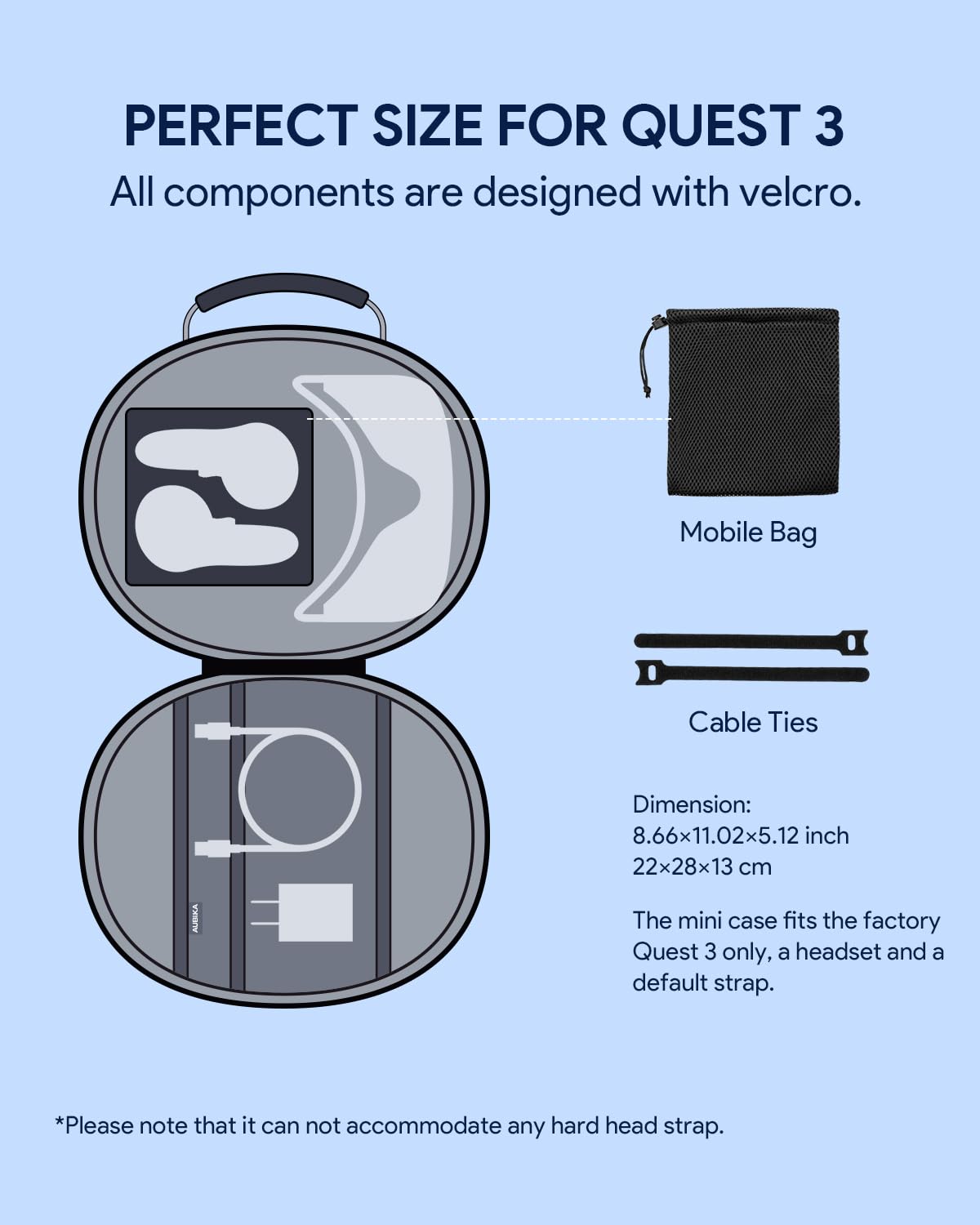Aubika Mini Étui pour Meta Quest 3 Accessoires, Étui de Transport Rigide pour Oculus Quest 3S Casque et Manettes Uniquement, Voyage et Rangement (Non pour Sangle Élite)